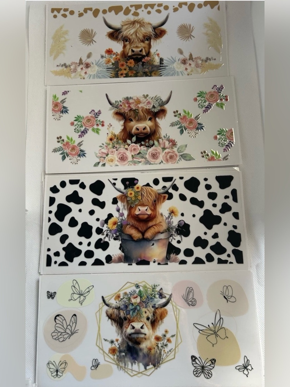 Highland Cow Floral UV DTF Sticker Multi-Color set of 10